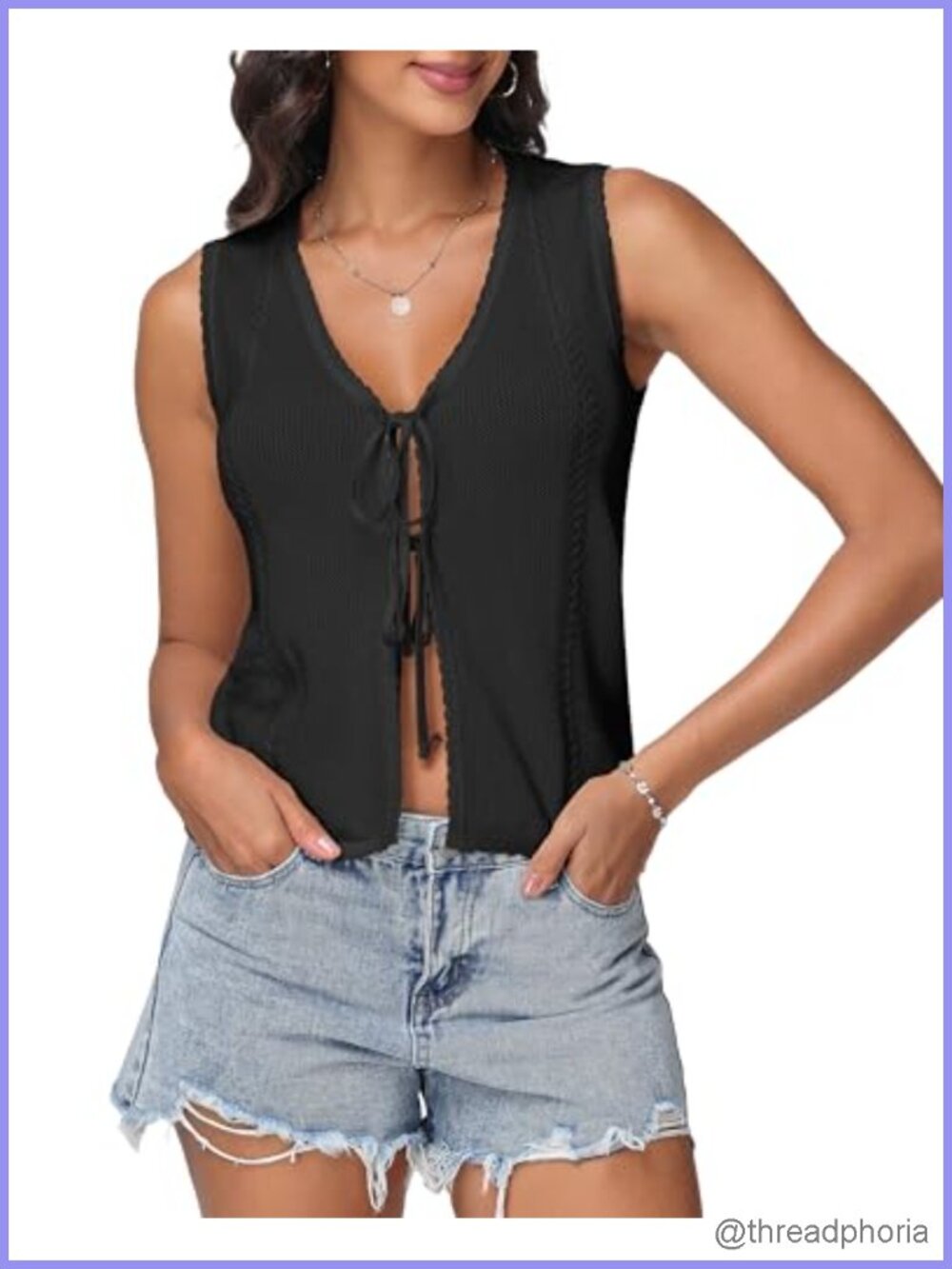 Tie Front Sleeveless Knit Vest Y2K Striped Sweater Vest